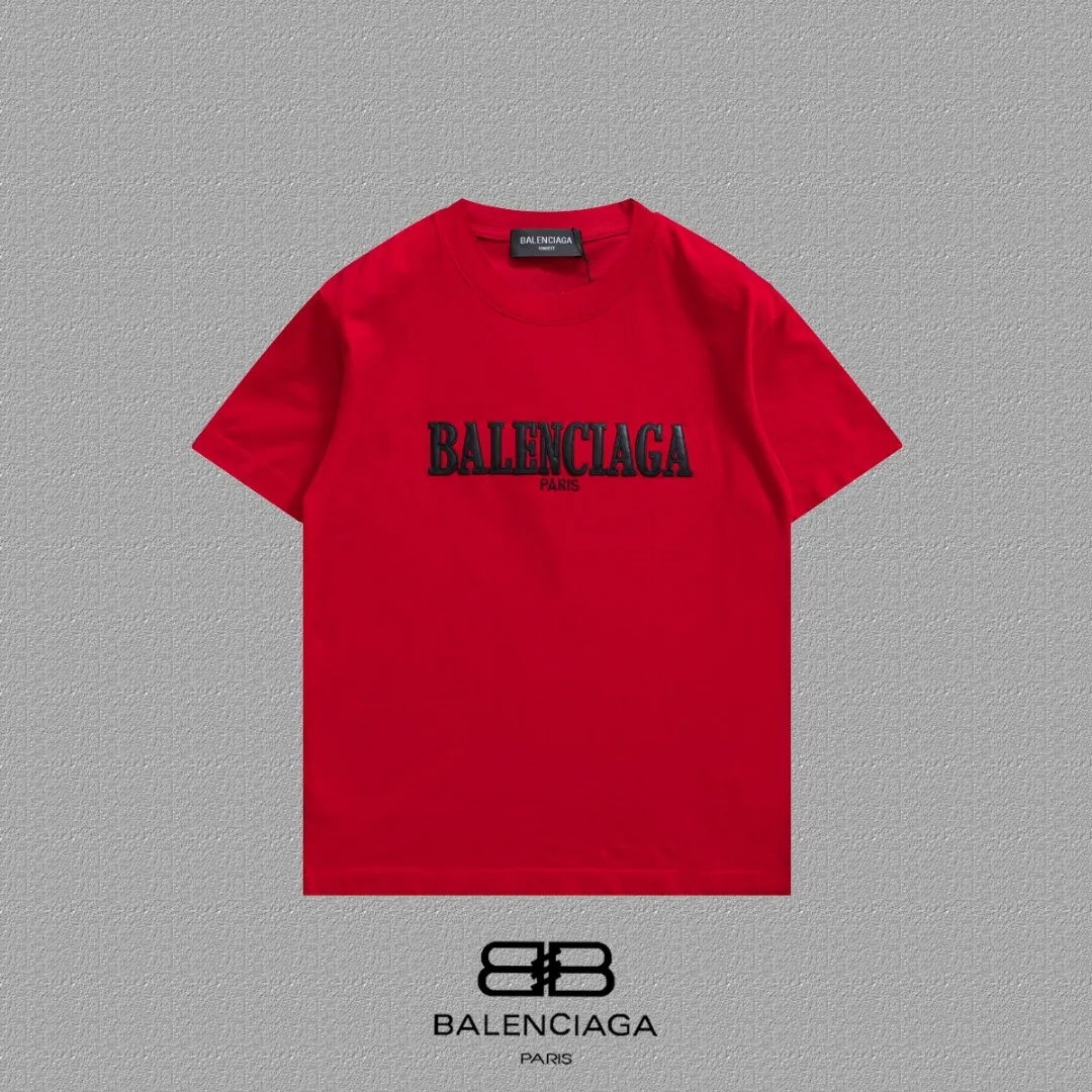 P100✨🔥 [BALENCIAGA] 2026FW short-sleeved T-shirt Premium 26s double yarn 300g fabric embroidery fraying process Color: Black White Red Size: S M L XL 2XL